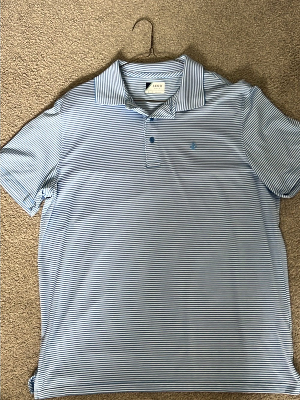 Izod Light Blue and White Thin-Striped Polo